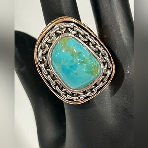 Vintage Barse Turquoise Silver & Bronze Ring